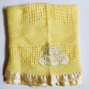 Kidgets Acrylic Satin Baby Blanket Thermal Angel Bear Heaven Sent Yellow 30”